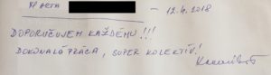 Vlastnoručné poďakovanie od pani Marty po ošetrení